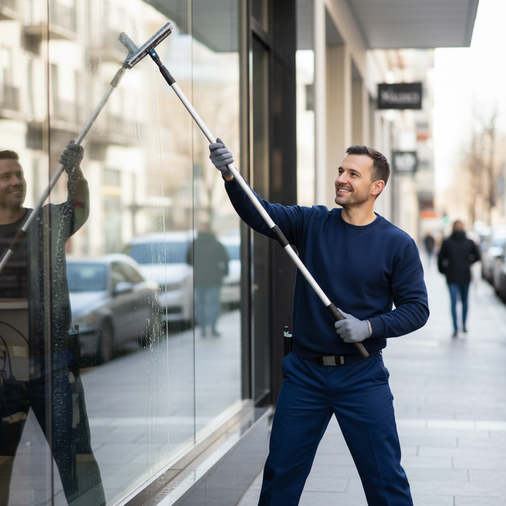 Professionelle Glasreinigung von Schaufenstern und Fassadenfenstern