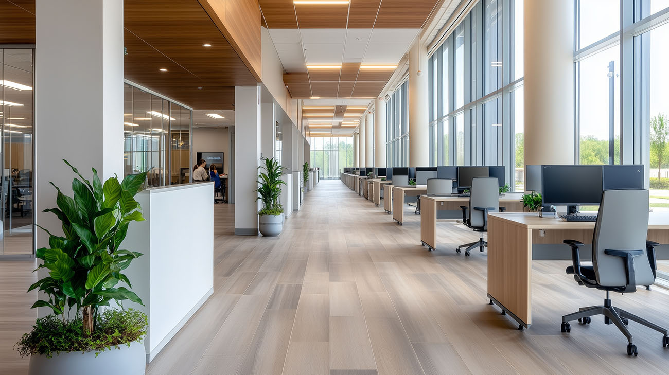 Professionelle Büroreinigung in einem modernen Bürogebäude