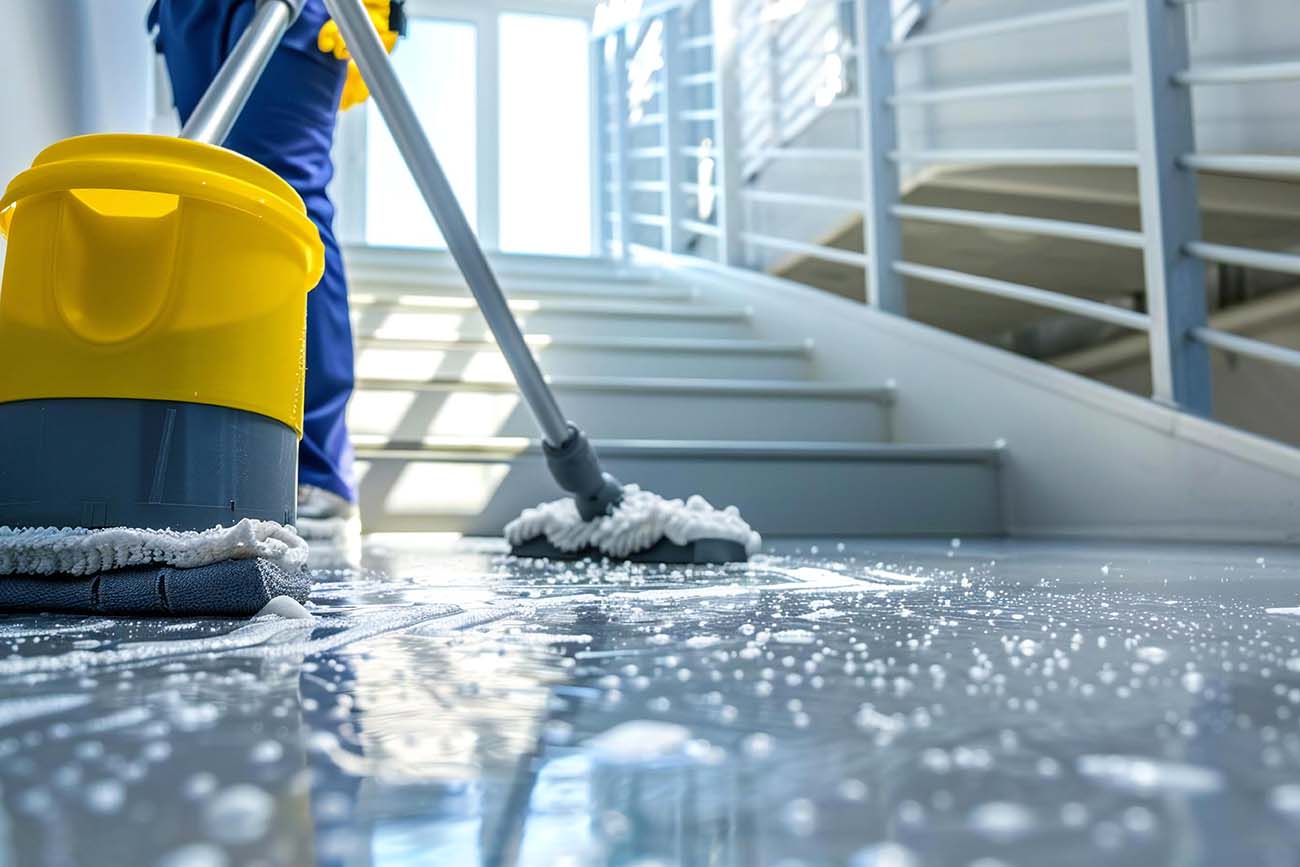 Grund- und Sonderreinigungen mit intensiver Bodenreinigung im Treppenhaus