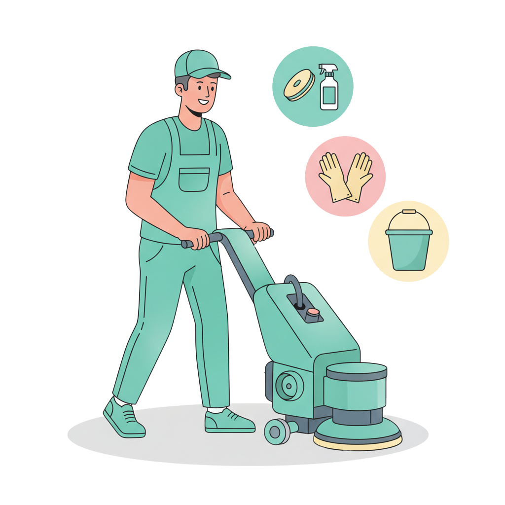 Illustration für Bauendreinigung mit maschineller Bodenreinigung