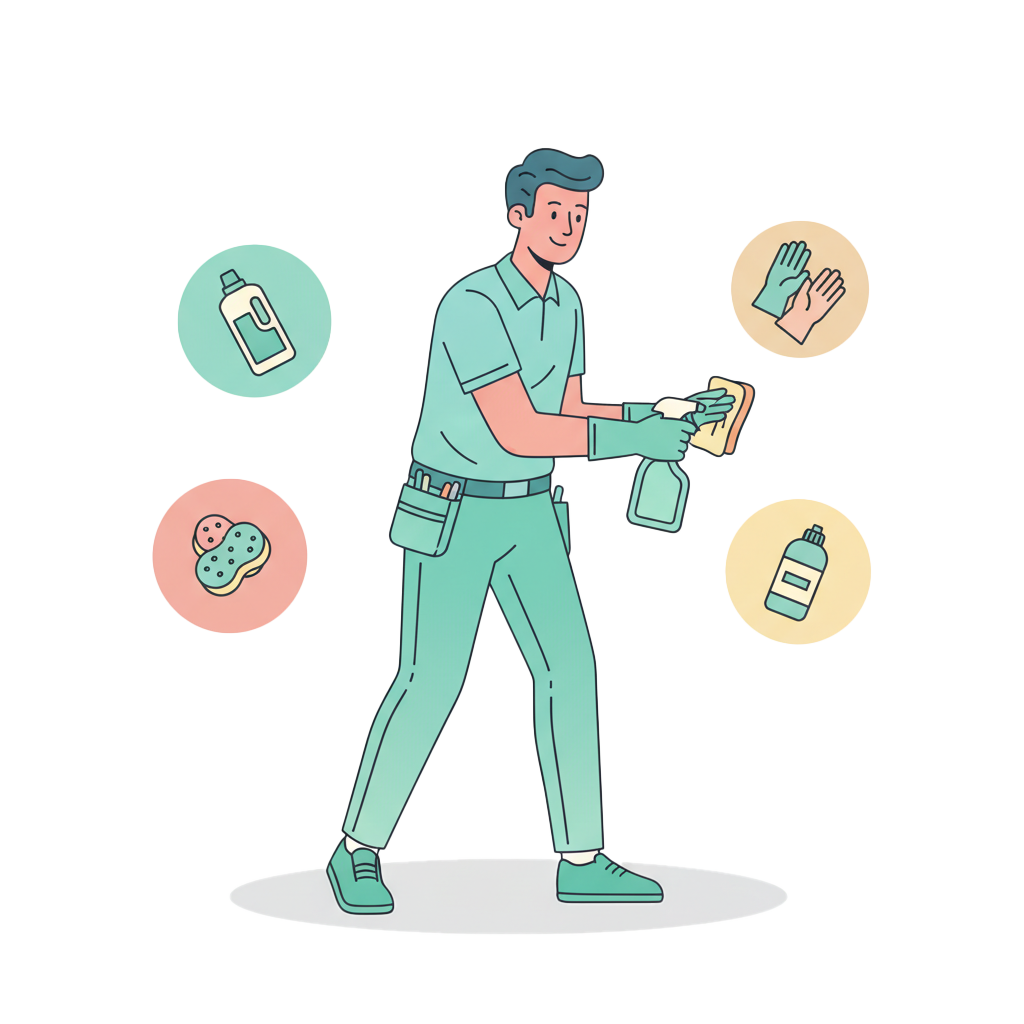 Vektorgrafik zu Grund- und Sonderreinigungen im professionellen Reinigungsservice